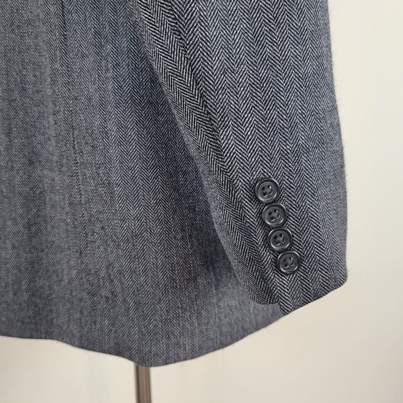 Joseph & Feiss Blazer Jacket 43R Black Gray Herringbone Lambswool Work Office - Picture 6 of 11